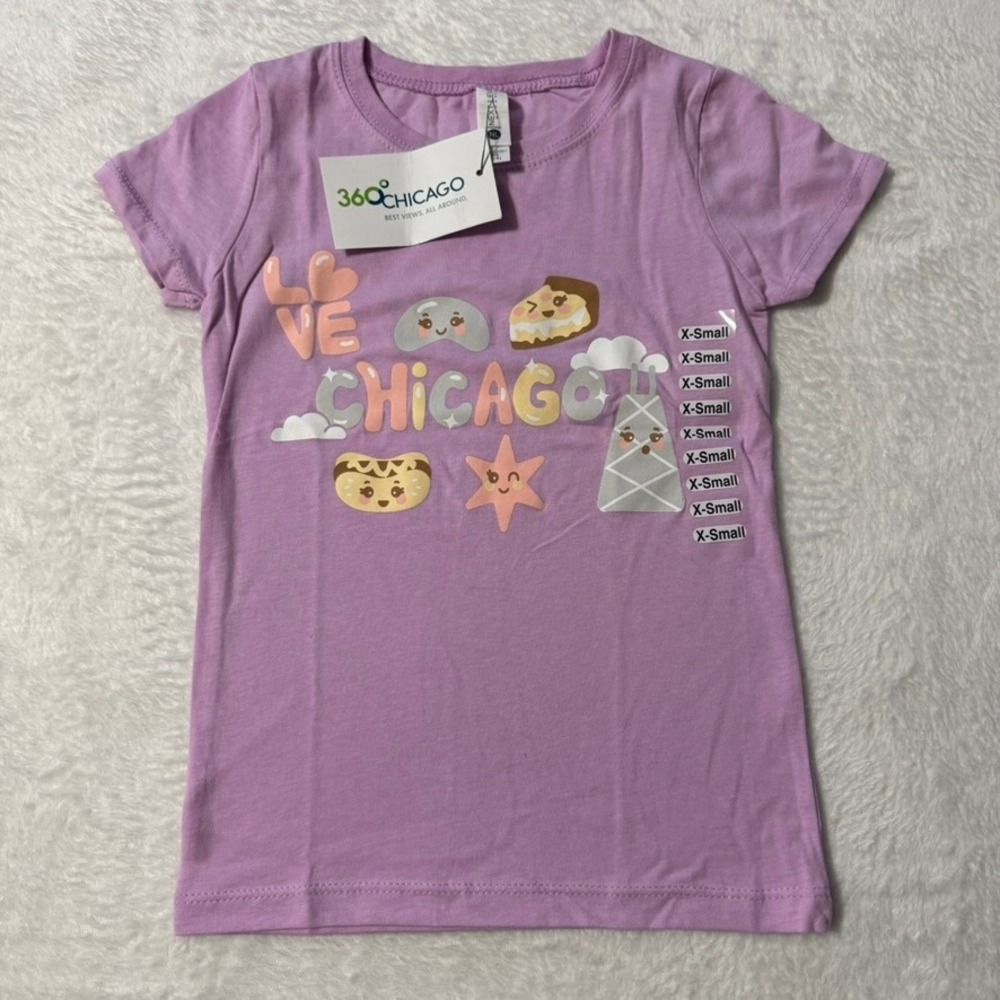 Next Level 360‎ Chicago T-Shirt Kids XS Purple Kawaii Graphic Souvenir Tee